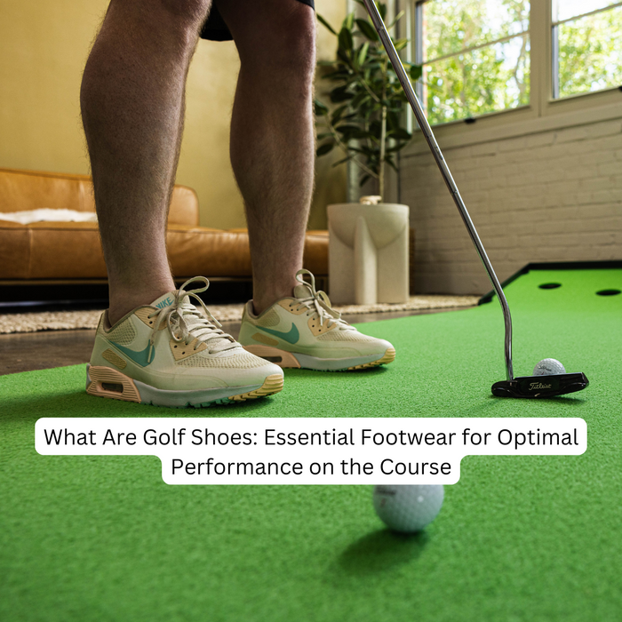 Man putting on an indoor putting mat