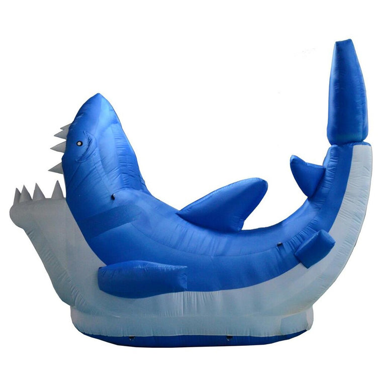The BirdieBall AirShark is a large blue and white inflatable golf target with open mouth and fins, perfect for fun practice sessions. Set against a plain white background.