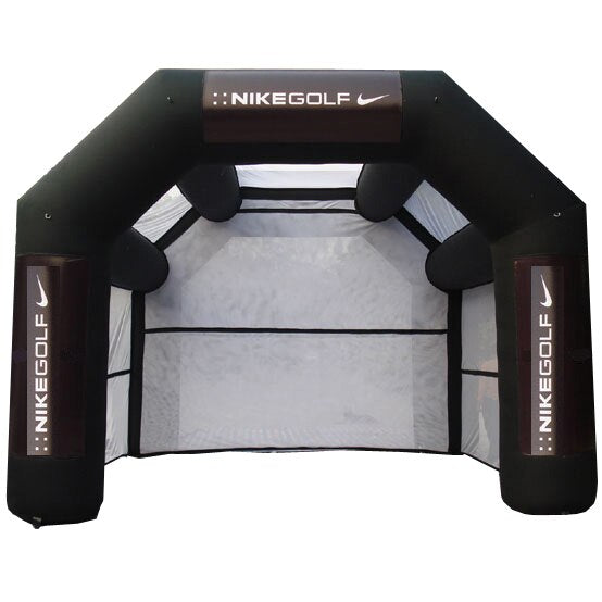 A black Giant Golf Driving Net - Full-Swing Portable Driving Range Net by BirdieBall, perfect as a golf driving cage or customizable sport net for events and practice.