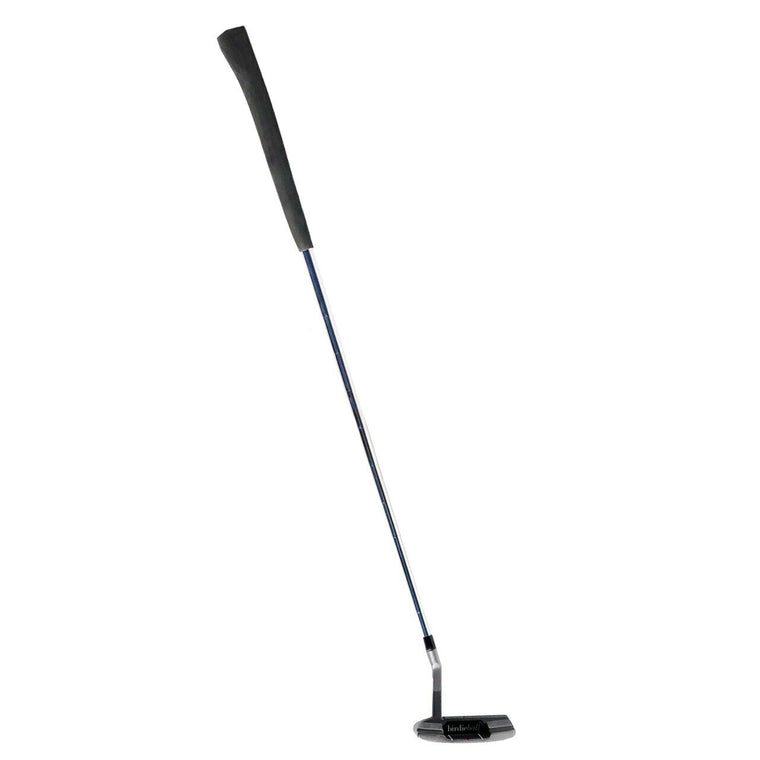 A BirdieBall American Classic Putter (Anser Style, milled face, heel/toe weighted) with a black finish, long grip, blue shaft, and metallic head is photographed on a white background.